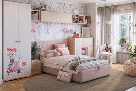 Комплект детской мебели Алина К2 Дуб мария/белый/нежно-розовый велюр в Брянске - bryansk.katalogmebeli.com | фото