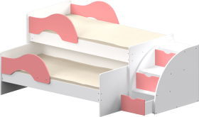 Кровать детская Матрешка выкатная с лестницей  Белый/Розовый в Брянске - bryansk.katalogmebeli.com | фото