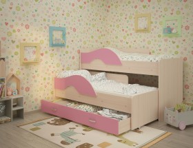 Кровать детская Радуга 1600 Млечный дуб/Розовый в Брянске - bryansk.katalogmebeli.com | фото
