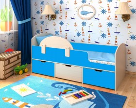 Кровать Малыш-мини с бортиком Дуб молочный/Голубой в Брянске - bryansk.katalogmebeli.com | фото