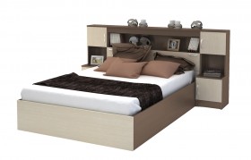 Кровать с прикроватным блоком КР 552 Спальня Basya (шимо темный/шимо светлый) в Брянске - bryansk.katalogmebeli.com | фото