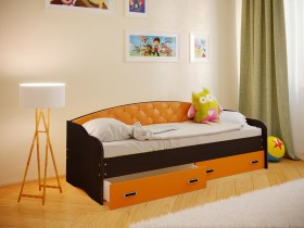 Кровать Софа-7 с мягкой спинкой (800х2000) Венге/Оранжевый в Брянске - bryansk.katalogmebeli.com | фото