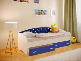 Кровать Софа-8 с мягкой спинкой со стразами (900х2000) Белый/Синий в Брянске - bryansk.katalogmebeli.com | фото