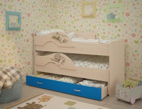 Кровать выкатная Радуга-Сафари детская 1600 Млечный дуб/Голубой в Брянске - bryansk.katalogmebeli.com | фото