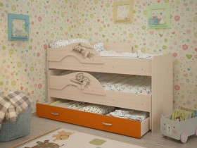 Кровать выкатная Радуга-Сафари детская 1600 Млечный дуб/Оранжевый в Брянске - bryansk.katalogmebeli.com | фото