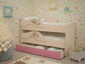 Кровать выкатная Радуга-Сафари детская 1600 Млечный дуб/Розовый в Брянске - bryansk.katalogmebeli.com | фото