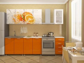 Кухонный гарнитур 1,8м Апельсин (Белый/Оранжевый металлик/Фотопечать апельсин) в Брянске - bryansk.katalogmebeli.com | фото