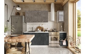 Кухонный гарнитур Нувель 1800мм белый/бетон коричневый/бетон черный в Брянске - bryansk.katalogmebeli.com | фото