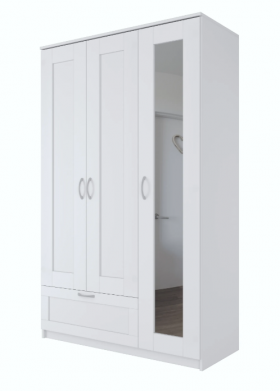 Шкаф трехдверный Сириус с зеркалом и 1 ящиком белый в Брянске - bryansk.katalogmebeli.com | фото